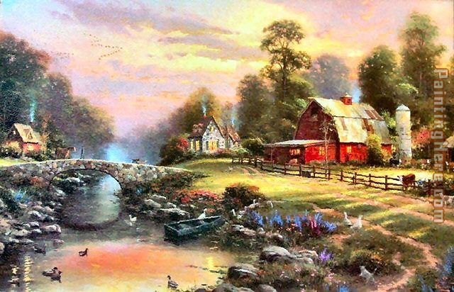 Thomas Kinkade Sunset at Riverbend Farm